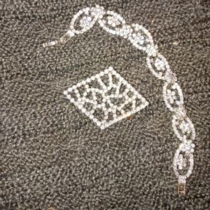 Rhinestone Bracelet and Brooch Costume Jewelry